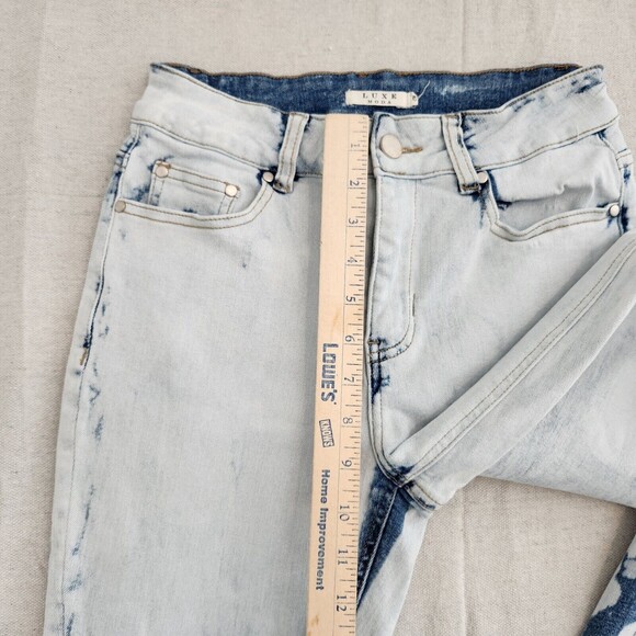 Luxe Moda Jeans Women 6 Blue Denim Acid Wash Straight Mid Rise Split Ankle 25x28 - Picture 7 of 15